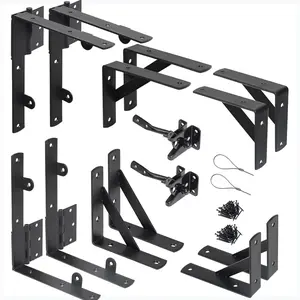 2 Sets Anti Sag Gate Kit Heavy Duty No Sag Kit Gate Corner Brace Bracket For Wooden Fence Gate With Self-Locking Gate Latch