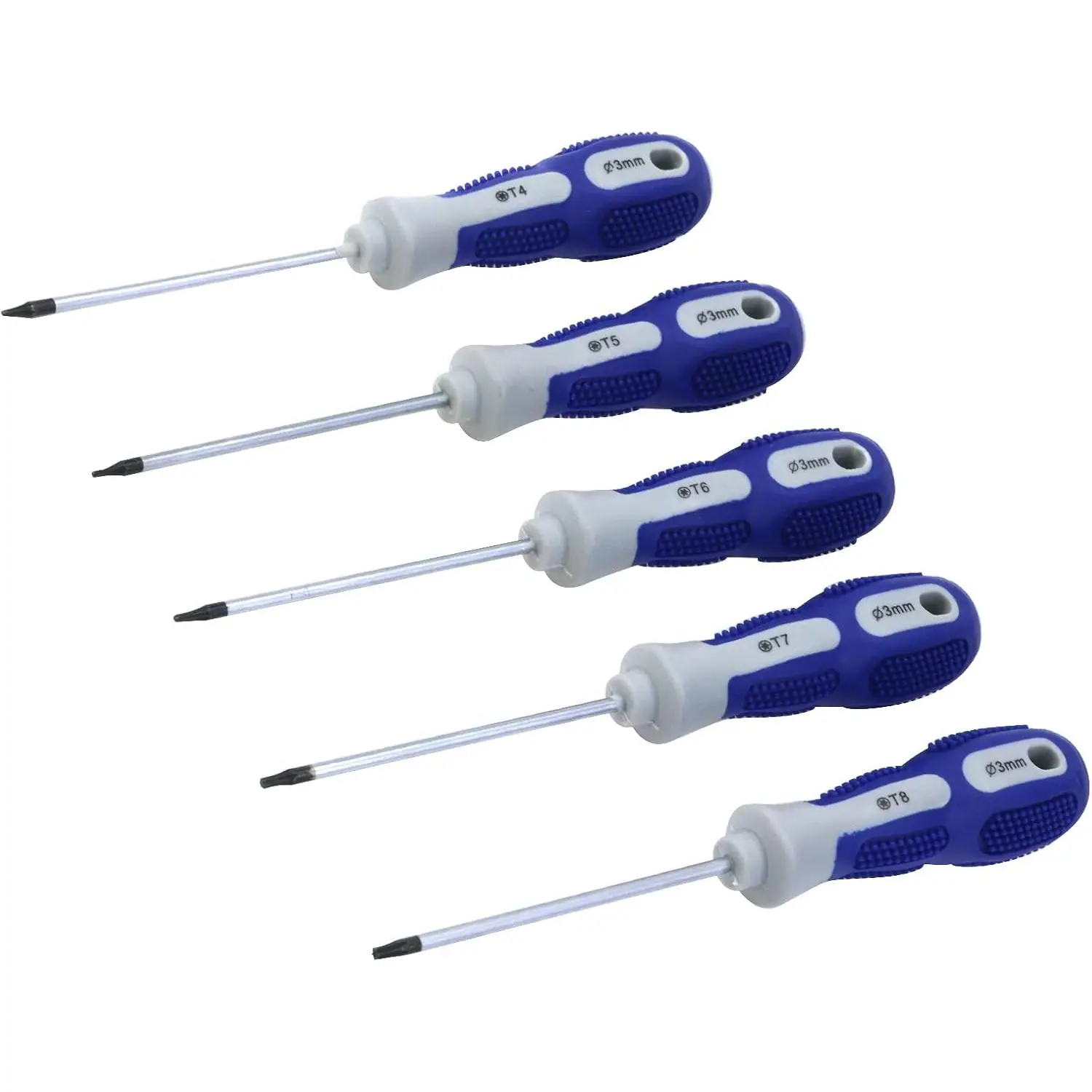 5-Piece Alloy Steel Blue Magnetic Tip Torx Precision Screwdriver Set - T4-T8 Sizes (Incl. T7), 75mm Shaft, 86mm Ergo Grip Handle, Corrosion Resistant - for Household Appliances, 5 Pieces