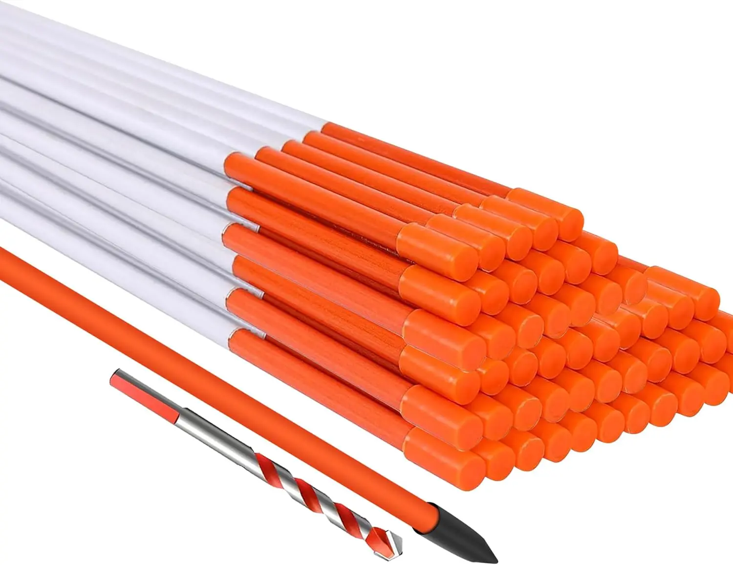 Driveway Markers 48 inch 50 count, 5/16 Dia 4FT Snow Stakes with Reflective Tape, Highly Visible for Parking, Walkways, Snow Markers, 4FT Orange Fiberglass Poles Reflectors Markers with Steel Drill Bit