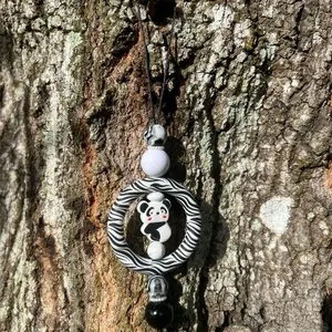 Panda Silicone Car Charm with Zebra Pattern and Beads for Car Accessories