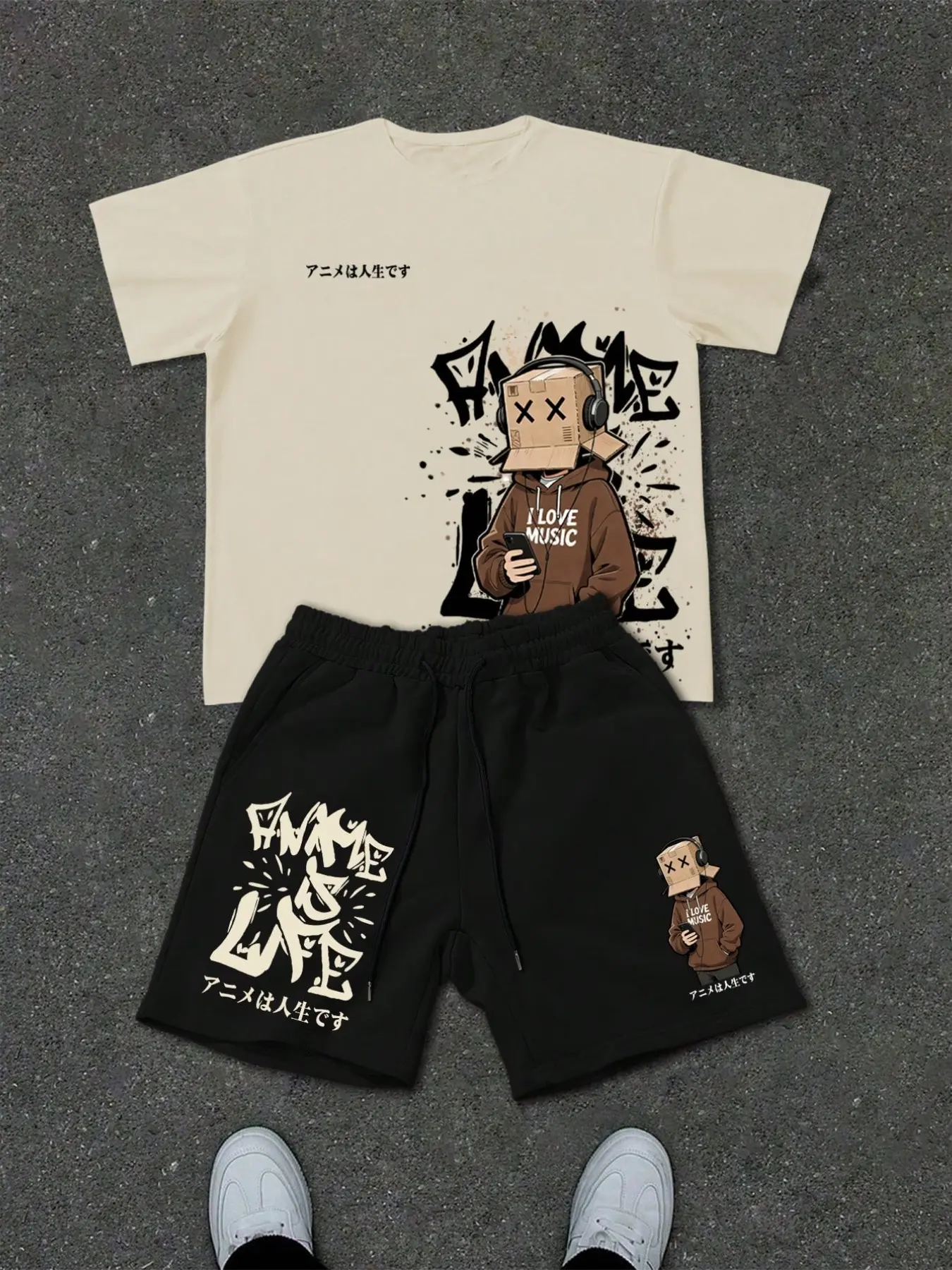 [TikTok Trending] Anime Is Life Anime Graphics Cartoon Graphic Tracksuit Set | 2-Piece Loose Fit Streetwear Appeal Streetwear Co-ord | Baggy E-Boy Aesthetic Summer Wear, Breathable Casual Loungewear, Anime Lover Essentials