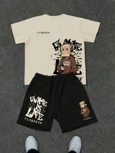 [TikTok Trending] Anime Is Life Anime Graphics Cartoon Graphic Tracksuit Set | 2-Piece Loose Fit Streetwear Appeal Streetwear Co-ord | Baggy E-Boy Aesthetic Summer Wear, Breathable Casual Loungewear, Anime Lover Essentials