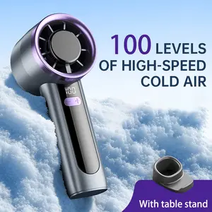 Portable Handheld Mini Fan with Digital Display-100 Levels High Speed Cooling Long Battery Life Rechargeable Powerful Turbo Fan, Pedestal or Desktop for Home Office outdoor