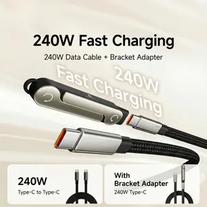 VaultTech 240W USB C to USB C Cable with Foldable Stand Adapter - 2-in-1 Fast Charging & Data Transfer Cord, 480Mbps High-Speed Sync, Liquid Silicone Type-C Charger with Phone Holder for MacBook Pro/Air, iPad Pro, Samsung Galaxy, iPhone 15/16, Pixel