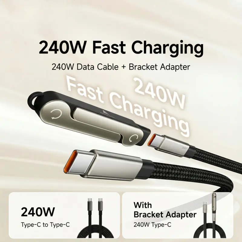 VaultTech 240W USB C to USB C Cable with Stand Adapter - 2-in-1 Fast Charging & Data Transfer Cord, Fast Charging Supported, 480Mbps High-Speed Sync, Liquid Silicone Type-C Charger with Phone Holder for MacBook Pro/Air, iPad Pro, Samsung Galaxy
