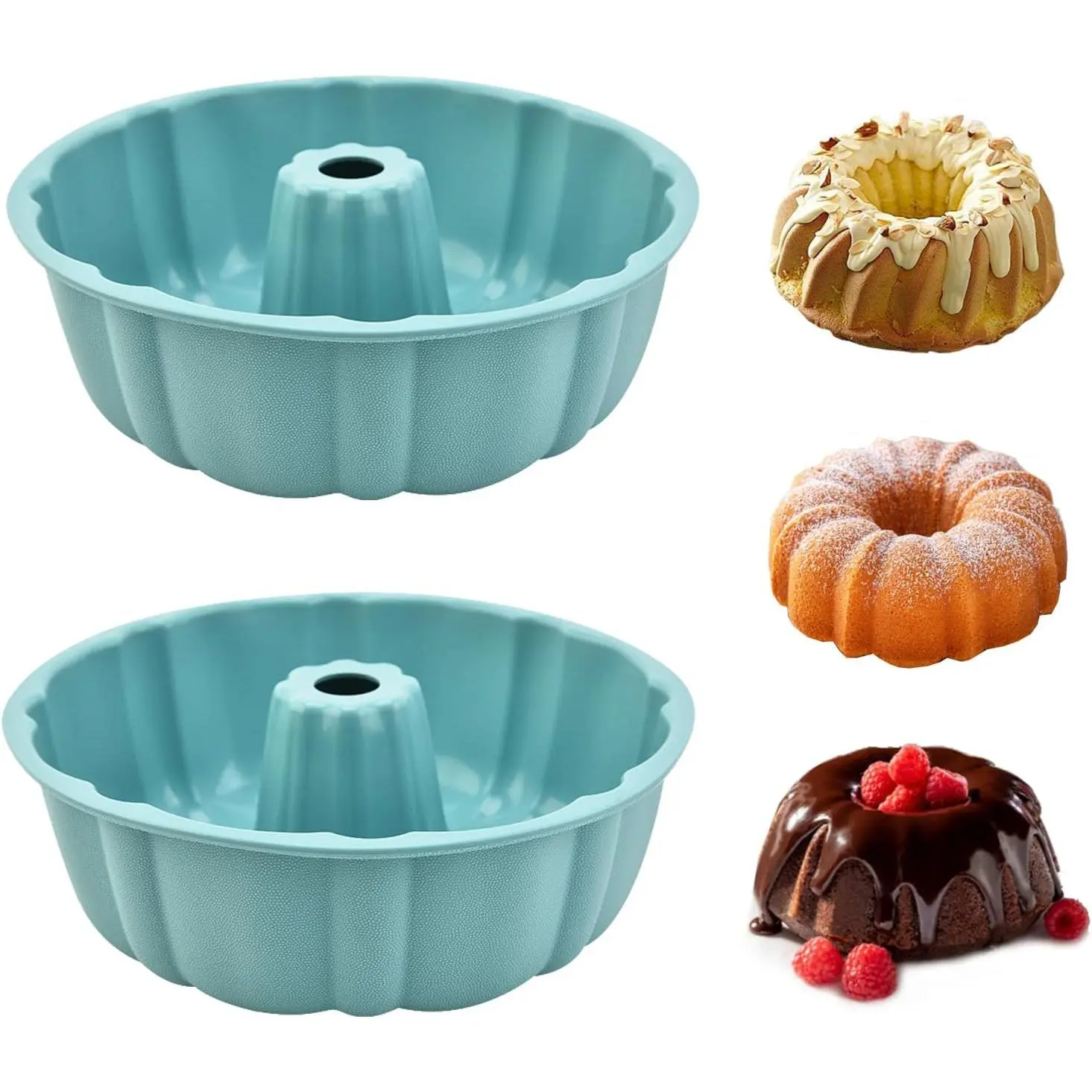 2 Pack  Bundt Cake Pan Nonstick,10 Inch,  Cake Molds,Pound Cake Pan, Baking for Jello,Gelatin,Cake,Brownie and Bread (Blue+Blue)
