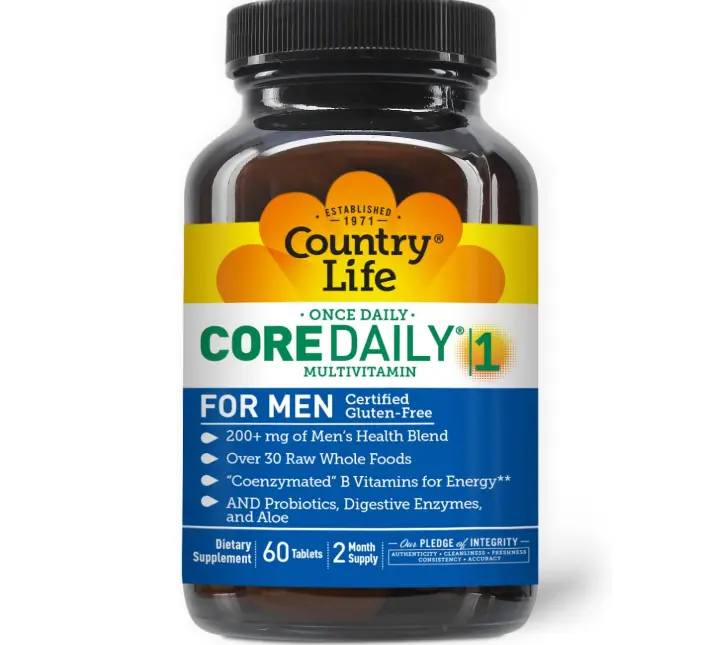 Country Life Core Daily-1 for Men - Multivitamin with Probiotics, Saw Palmetto, Pumpkin Seed Extract, and Coenzymated B Vitamins - 60 Tablets