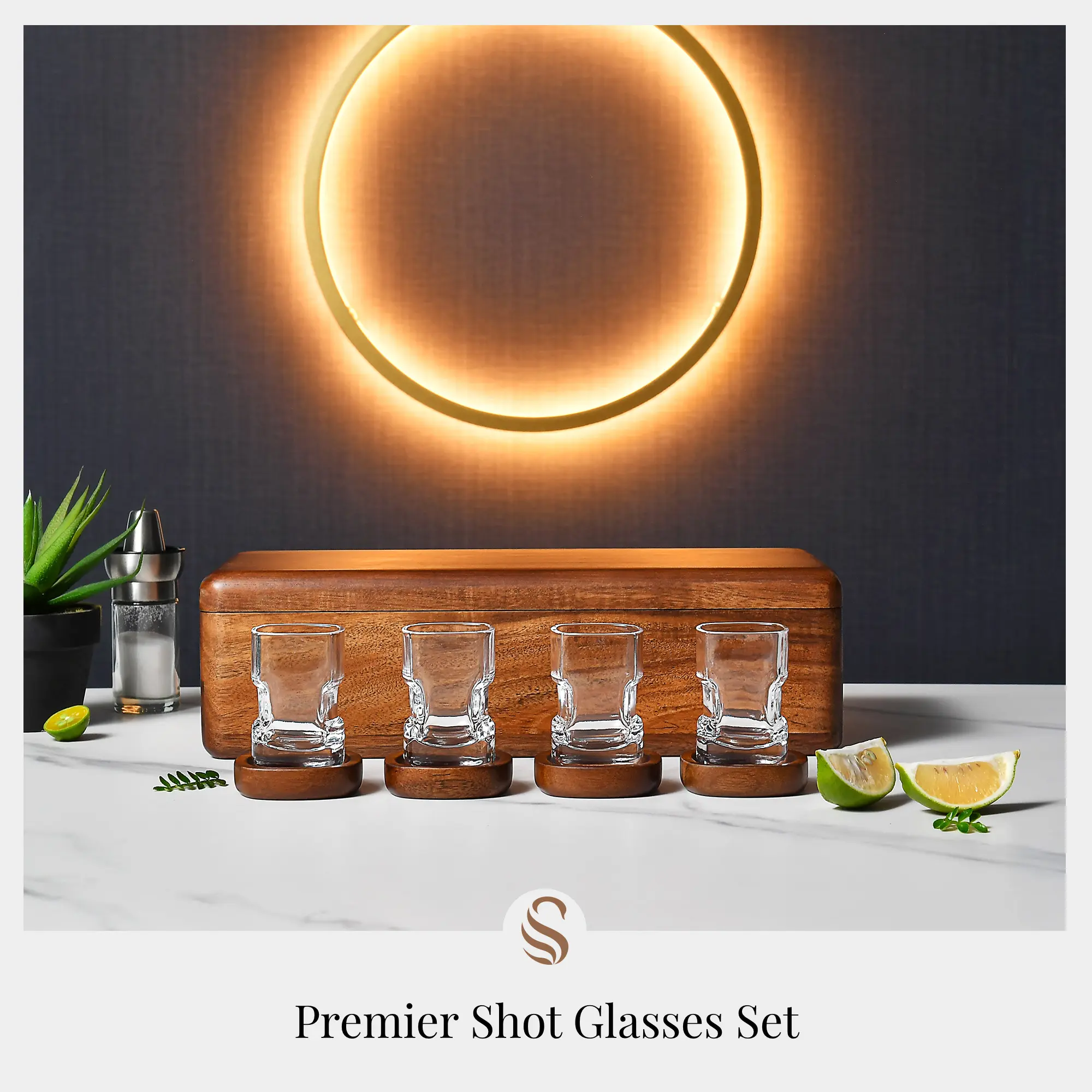 Custom 40th Birthday Tequila Shot Glass Set with Box, Glassware with Engraved Wooden Storage, Coasters and Serving Tray, Personalized Gift Classic Drinkware