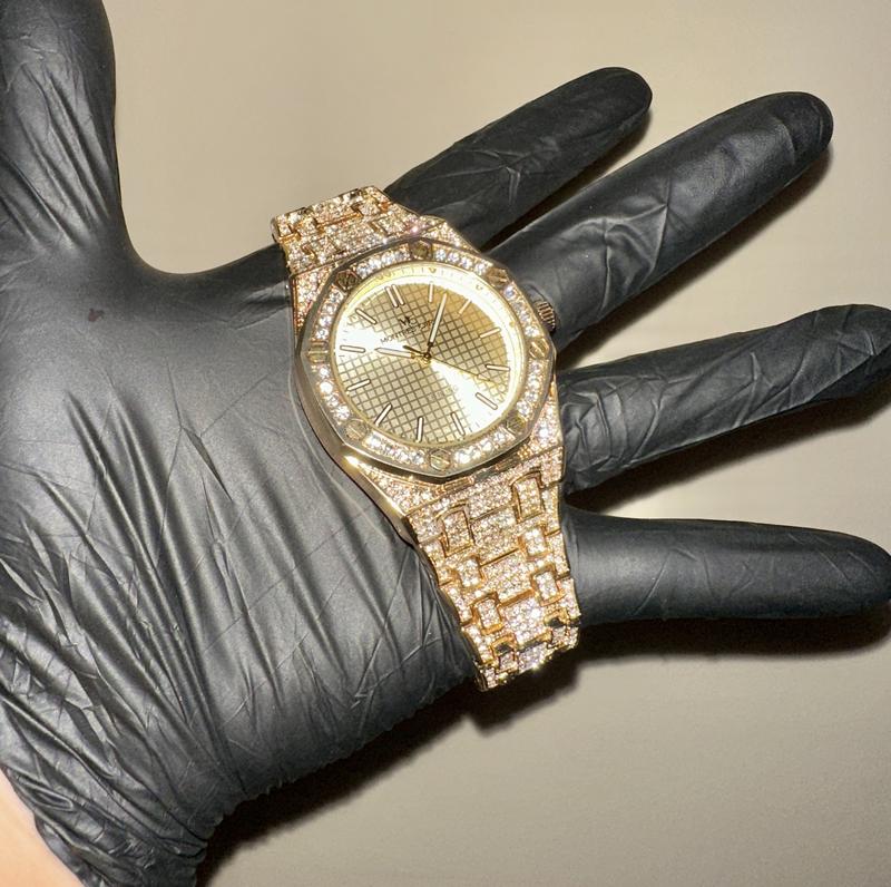 18k Gold/White Gold Unisex Octagonal ICED-OUT Bustdown Hip-Hop Watch