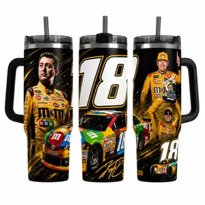 Kyle Busch Inspired 18 Number Racing Fan Tumbler - 40oz/30oz Kitchenware Drinkware Water Bottle, Checkered Flag Race Day Gift for Dad (Straw Not Included)