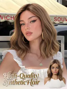 Topshe Soft Curl Lace Front Wig, Light Wavy Bob Hairpiece, 12 Inches Pre-Trimmed Part, No Maintenance, Perfect for Daily Wear, Parties, Travel Photos