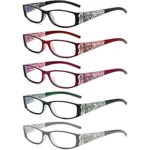 Reading Glasses Women Rhinestone Computer Reader Stylish Spring Hinge With Laser Pattern Diamond Eyewear 5 Pack PT2003
