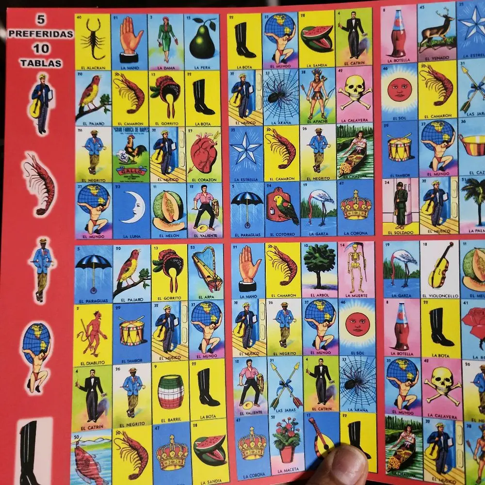 cartas de loteria con 5 preferidas(10 cartas). Bingo cards with 5 favorite cards (10 cards)