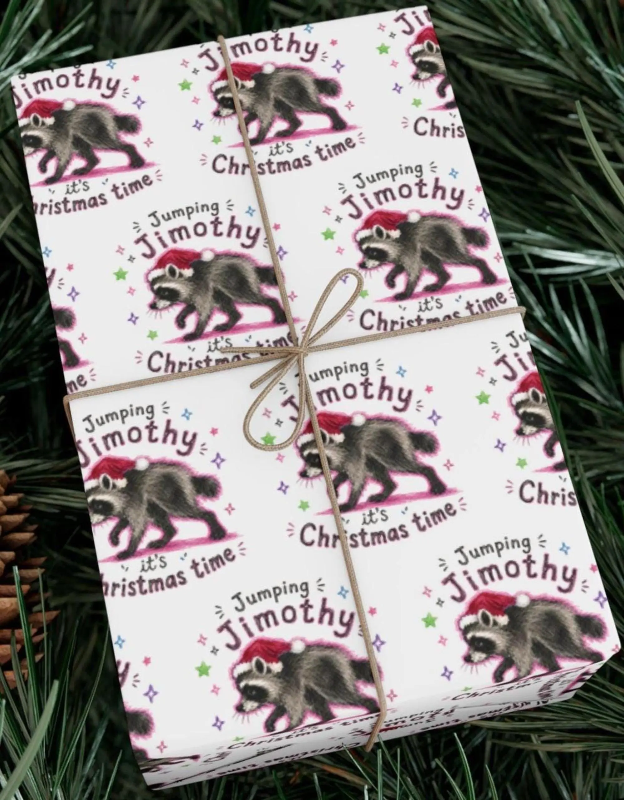Jimothy Raccoon Christmas Wrapping Paper, Cute Woodland Animal Holiday Gift Wrap