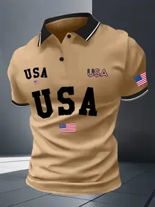 Men's Short Sleeve Polo Shirt with American Flag Print, Casual Fitted Top for Independence Day, Golf, Work, Daily Wear, Breathable Fabric