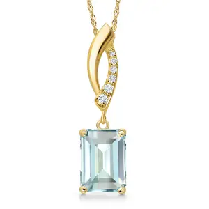 14K Yellow Gold Gemstone Birthstone and Lab Grown Diamond Pendant Necklace for Women | Emerald Cut 9X7MM | With 18 Inch Chain | Fine Jewelry Gifts for Her Mom Women Wife