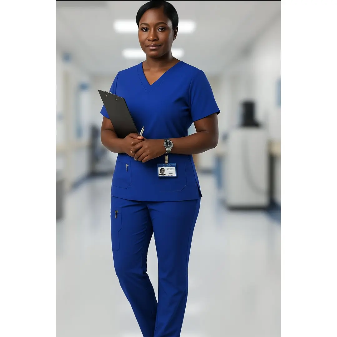 V Neck and Straight Leg Scrub Set - Breathable Fabric Blend, Modern V-Neckline, Tailored Fit, Moisture-Wicking, Wrinkle-Resistant, Elastic Waistband, Multiple Pockets