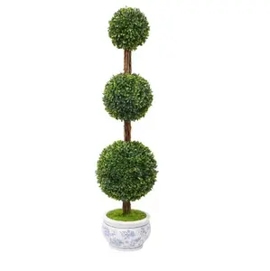 Boxwood Artificial 3' Topiary with Blue Floral Pot