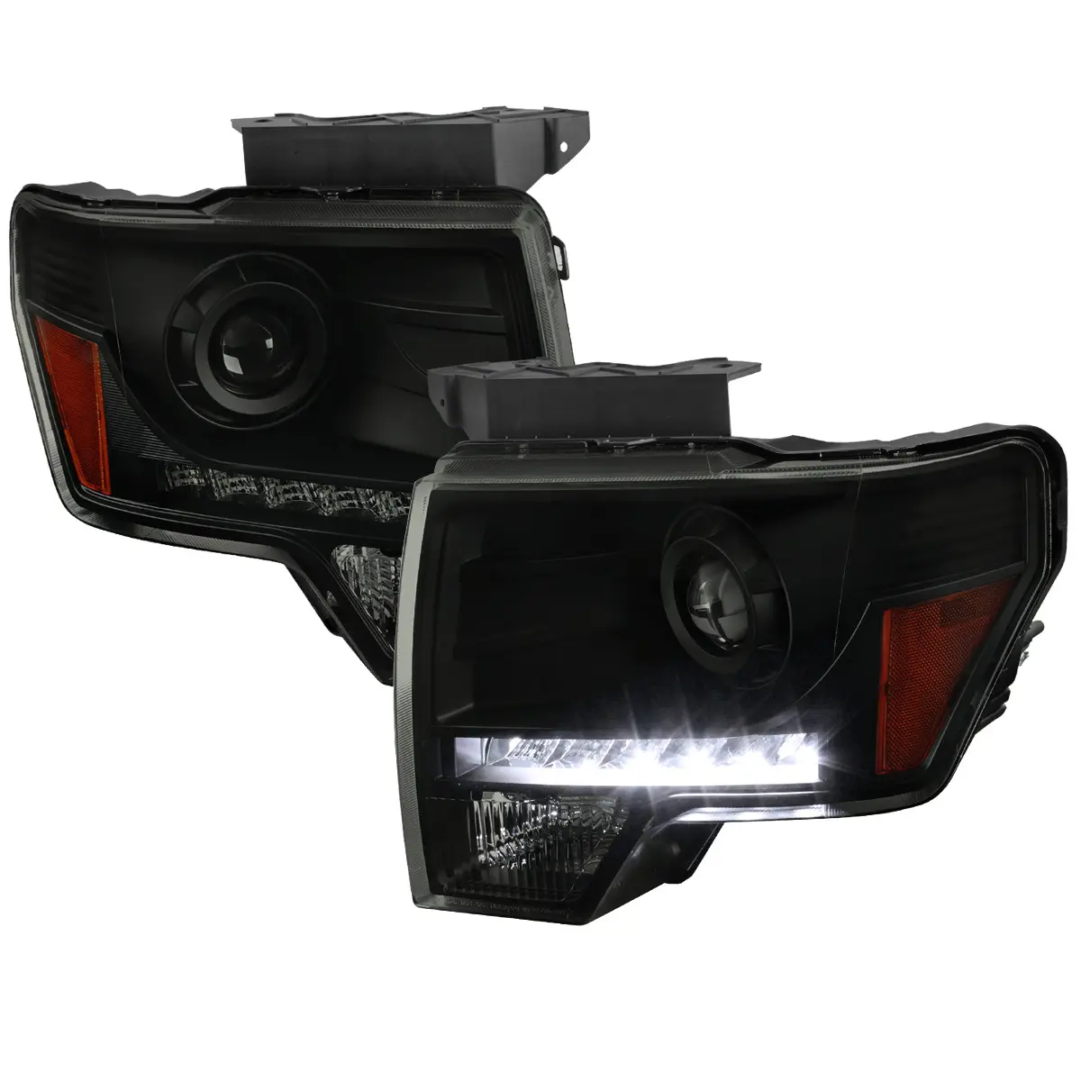 2009-2014 Ford F-150 Projector Headlights w/ LED Light Strip (Black Housing/Smoked Lens) 2009-2014 Ford F-150 Projector Headlights w/ LED Light Strip (Black Housing/Smoked Lens)