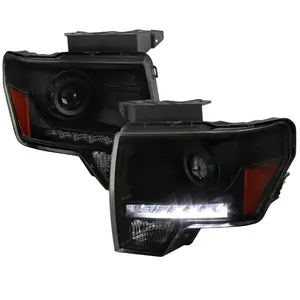 2009-2014 Ford F-150 Projector Headlights w/ LED Light Strip (Black Housing/Smoked Lens)