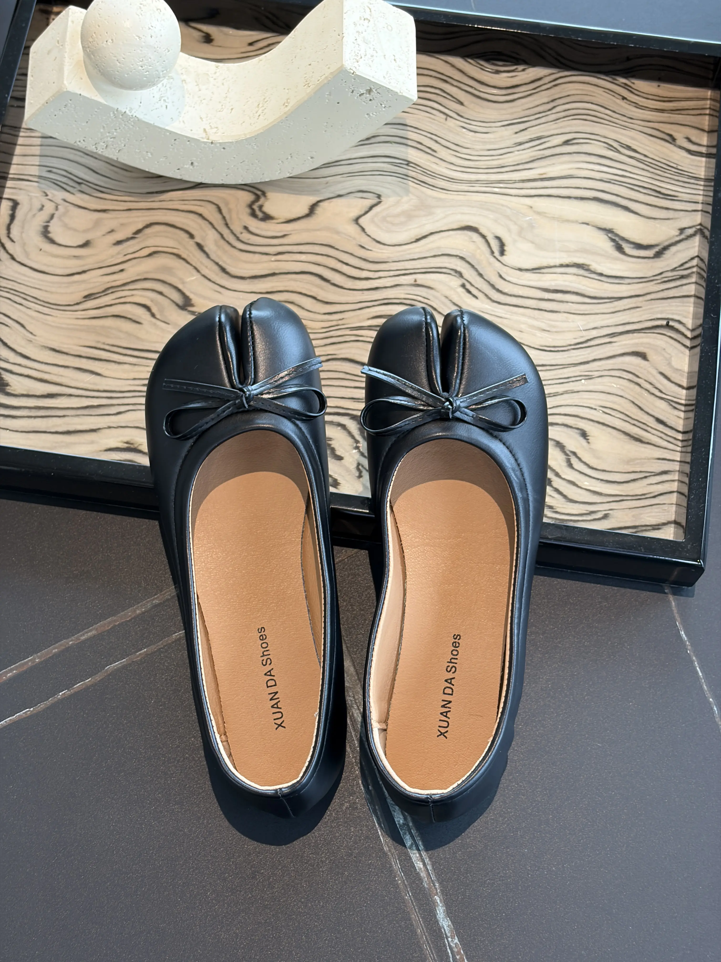 Women's Split Toe Flats with Butterfly-Knot, Elegant PU Leather Slip-On Shoes, Comfortable Walking Footwear for Spring Summer Casual Wear, Fashion Casual Shoes, Walking Shoes
