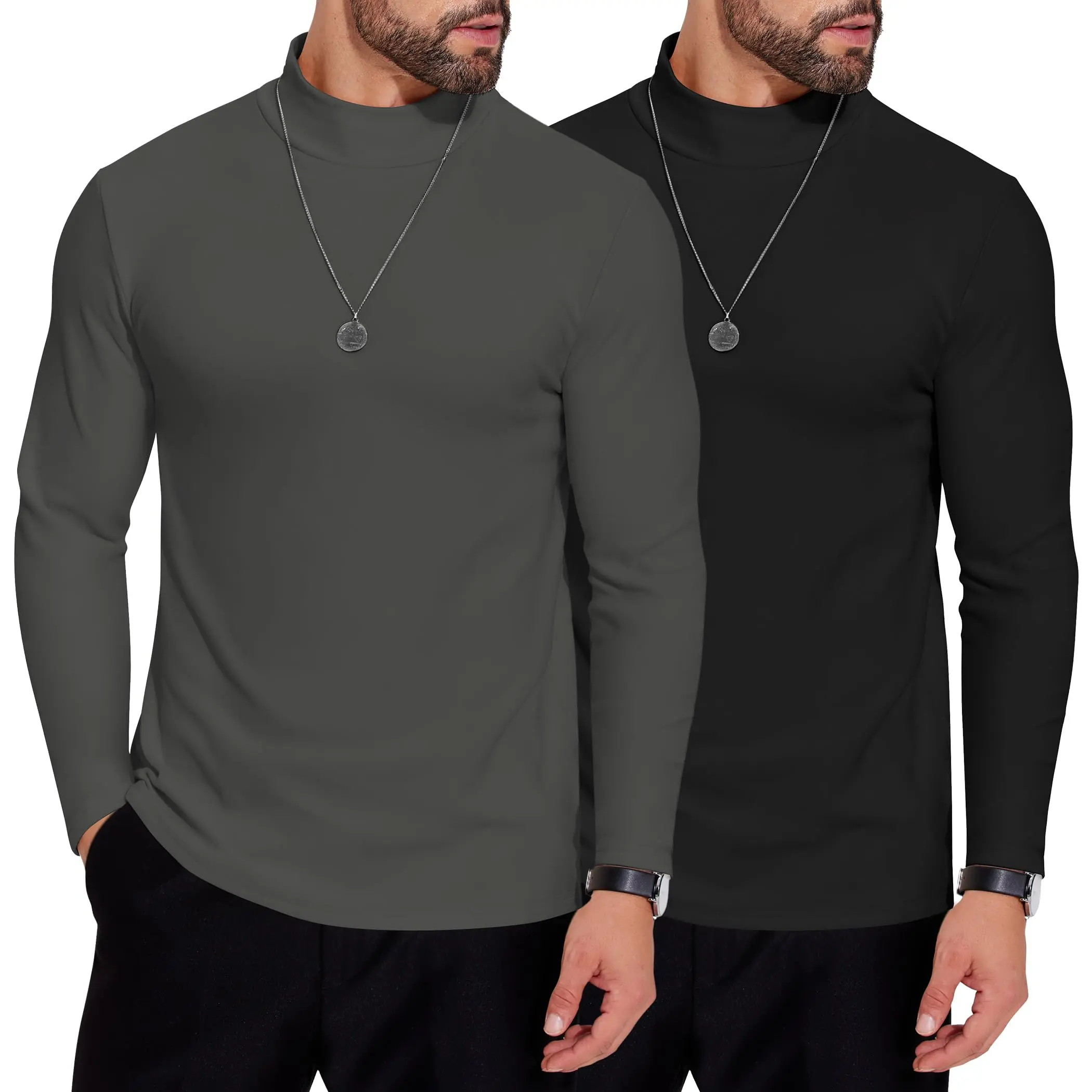 COOFANDY Men's Mock Neck Turtleneck Fleece Long-Sleeve Slim-Fit Layer Top, Casual Fabric Basic Pullover, Suit