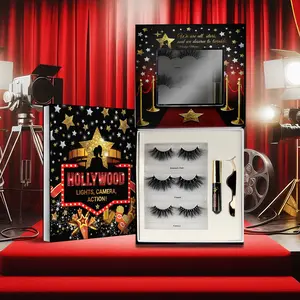 Lights Camera Action Lash Kit – 3 Pairs of 25mm Real Mink Strip Lashes | Includes Applicator & Glue | Reusable 25x | Glam Baby Doll Look