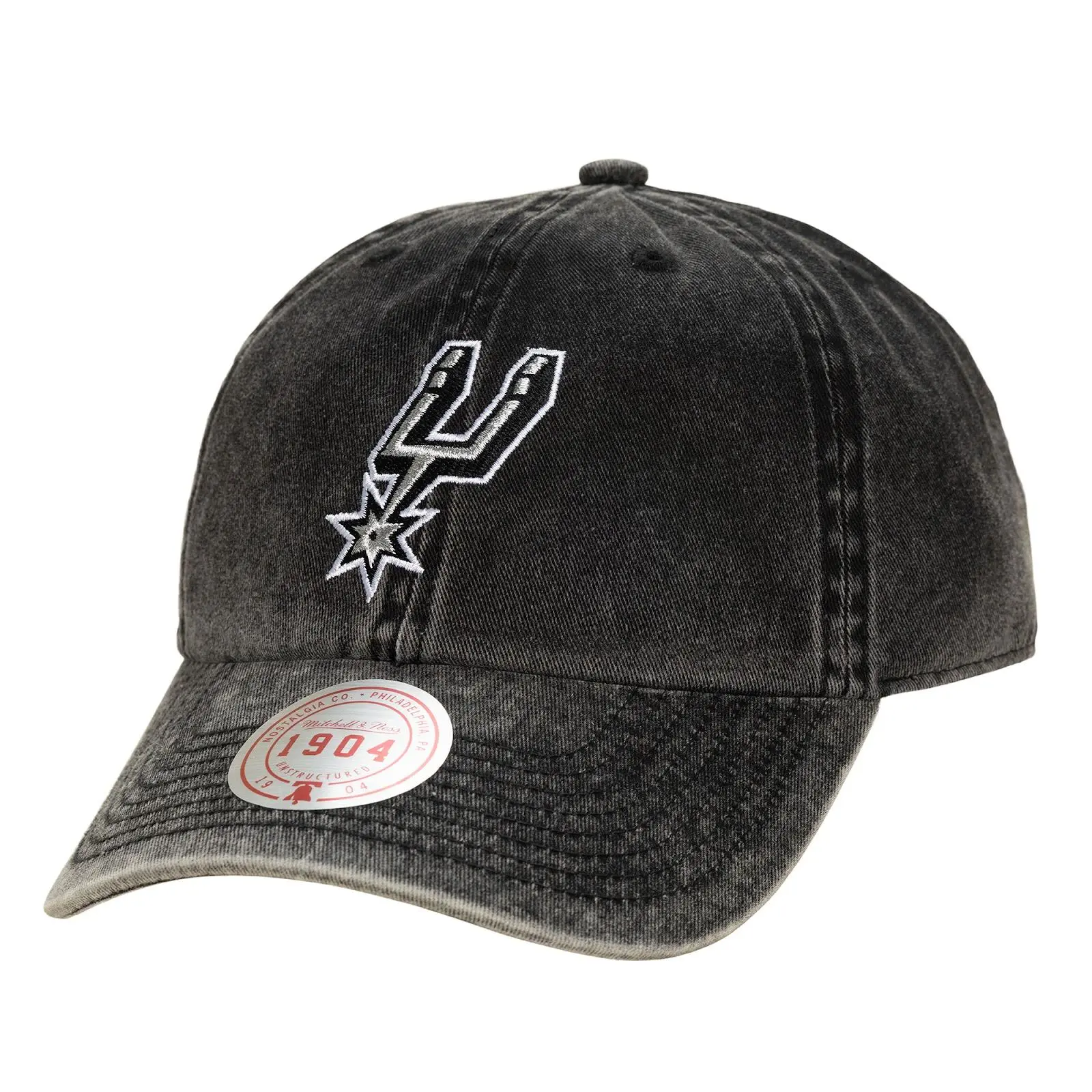 Mitchell & Ness San Antonio Spurs Black Legendary Acrylic Graphic Strapback Adjustable Unisex Casual Hat - NBA Throwback Fan Gear, Single Size, Hand Wash Compatible