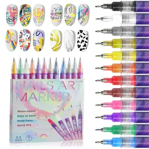 12 Color Nail Art Pen Set, Fine Tip Acrylic Nail Polish Pens, Waterproof Quick Dry Nail Liner Pens for DIY Nail Art, Manicure Design