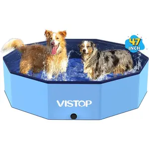 VISTOP Large Foldable Dog Pool, Hard Plastic Shell Portable Swimming Pool for Dogs Cats and Kids Pet Puppy Bathing Tub Collapsible Kiddie Pool (47inch.D x 11.8inch.H, Blue) swaddle wrap comb care product paw cleaner bath wash de matting kit plus bathtime
