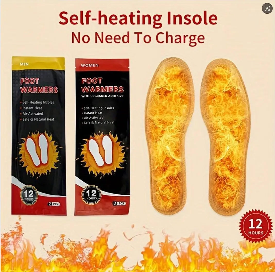 Self‑Heating Insoles, Disposable Air Activated Foot Warmers, Long Lasting Heat Thermal Shoe Inserts for Winter Outdoor