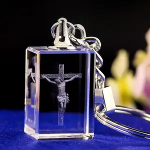 Glow in the Dark Jesus Cross Keychain, Laser Engraved Crystal Pendant, Inspirational Christian Gift