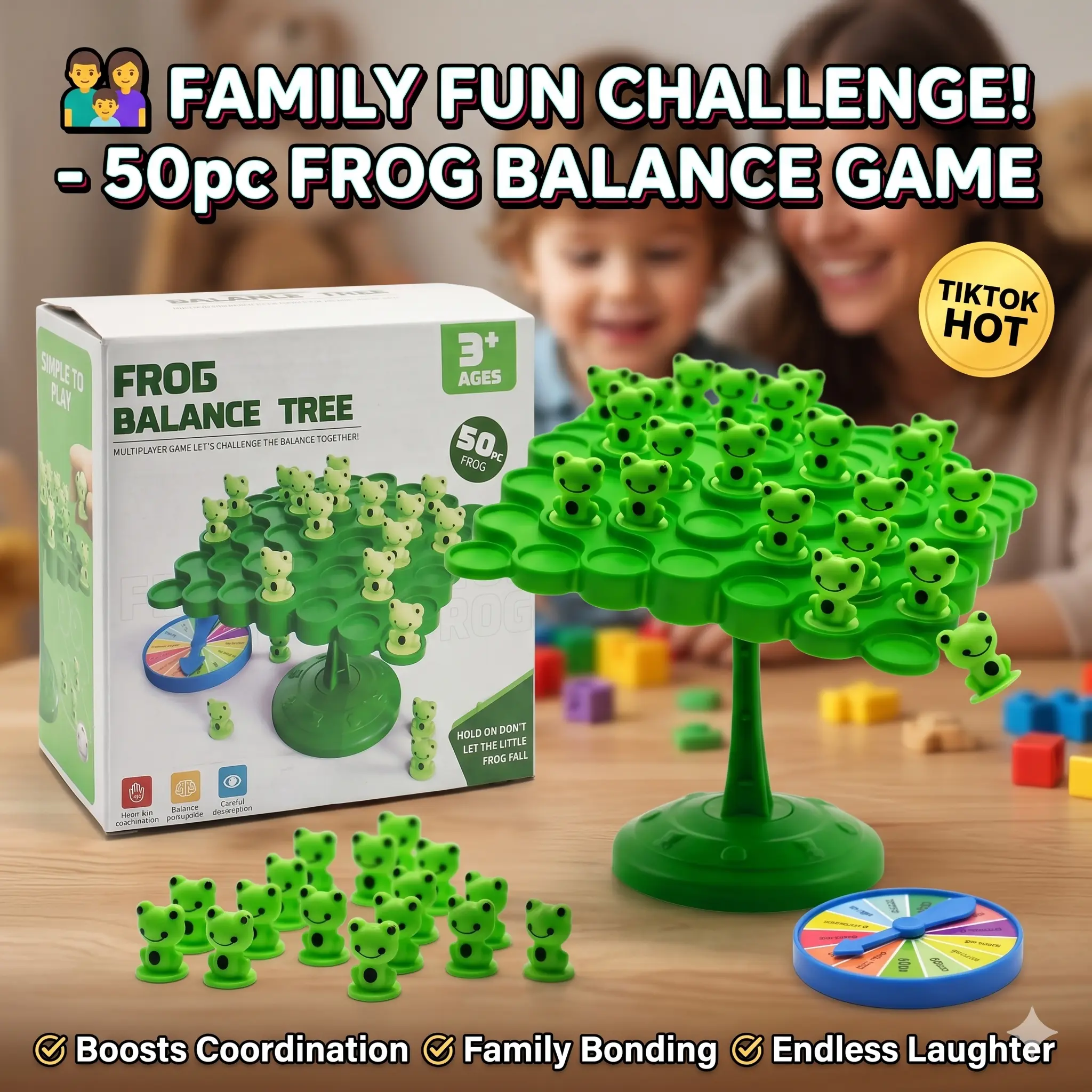 Creature Crash，The Frog Balancing Game, Great Kids Games and Easter Family Game Night Essentials, Includes 49 Frog, 1 Balancing Board, 1 Pillar Base and Die, Easter Basket Gift