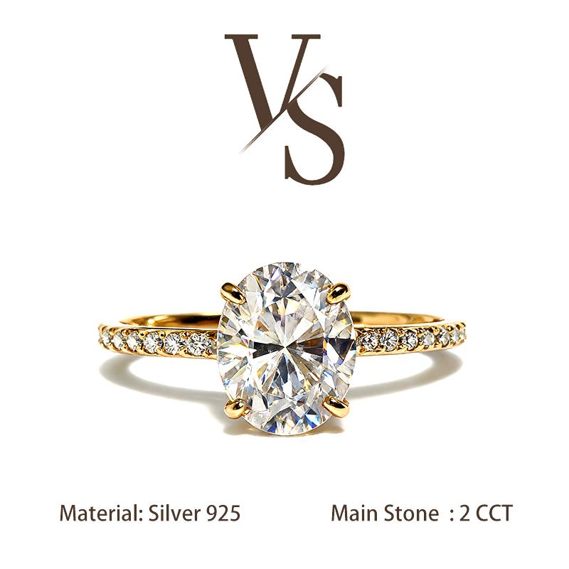 [Venus Jewelry] Synthetic Moissanite 2 CCT Oval Shape Regular Band VVS 1 D Color Solid Silver 925 Solitare Ring