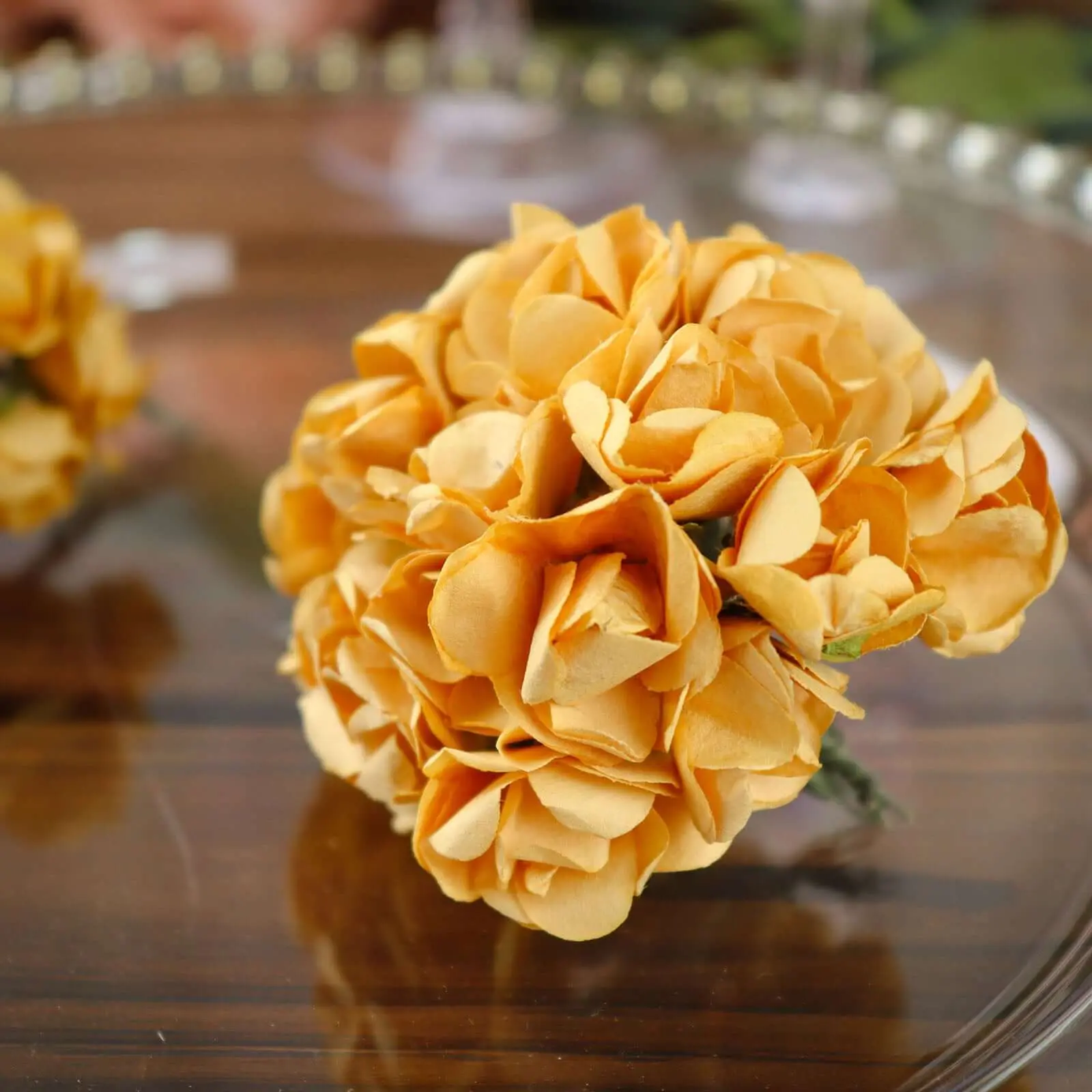144 Gold Paper Mini Craft Rose Decorative Flowers, DIY Flower Bushes With Wire Stems for Home Decor