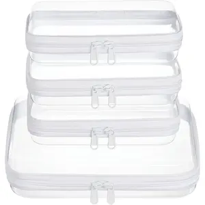 4 pcs Clear Zipper Pouches,Hard Shell Zipper Case, Toiletry Bag for Travel, CLear Diaper Bag, Toiletry Pouch, Travel Organizer, Cosmetic Bag,Toy Storage Bins (M+3S)