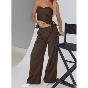 Natilee Relaxed Tailored Pants Brown Pinstripe