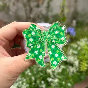 Shamrock Bow MagSafe Phone Grip – Clover Ribbon Magnetic Pop Socket & Kickstand – Lucky Green Phone & Kindle Accessory