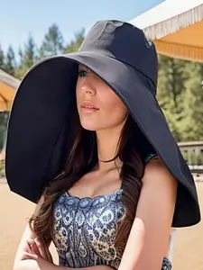 Large Shawl Sun Hat, Full Face Coverage, Foldable Neck Protection, Summer Travel, Casual Daily Wear, Unisex, Adjustable Hat