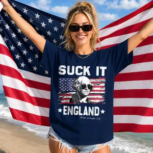 Suck It England Funny George Washington T-Shirt, Patriotic 4th of July USA Independence Day 1776 America Graphic Tee