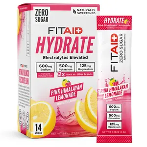 FITAID Hydrate Pink Himalayan Lemonade - Zero Sugar Electrolyte Blend with 600mg Sodium 500mg Potassium & 125mg Magnesium Naturally Sweetened Drink 14 Sticks summervibes