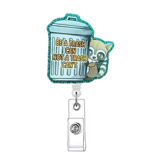 Cute Cartoon Raccoon Pattern Badge Holder, Badge Reels Retractable, Nursing Badge Reel, 1 Count Retractable Badge Reel, Acrylic ID Holder for Nurses, Doctors, Students & Office Staff