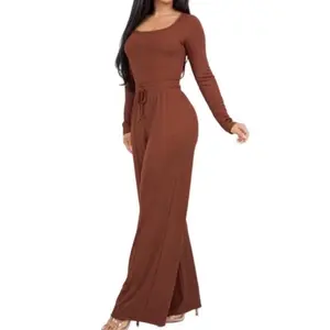Alara Set - 95% poly 5% spandex  Slinky long sleeve bodysuit with flare pants sets. Slinky ribbed fabric. Round neck long sleeve with snap button. Elastic waist band flare pants with trim line on the front. Casual fashion set.