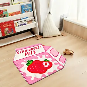 1pc Strawberry Milk Carton Faux-Wool Accent Rug｜Pink Girly Machine-Washable for Bedside/Bath/Living/Office, Multi-Scene Fluffy Nursery Rug