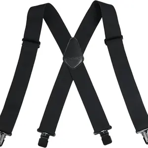 Men's 2 Inch Wide Heavy-Duty X-Back Elastic Suspenders, Strong Metal Clips, Adjustable for Tool Belt & Carpenter Use