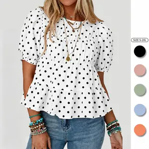 Imily Bela Womens Puff Sleeve Peplum Babydoll Tops Summer Smoked Pleated Cotton T Shirts Casual Loose Fit Flowy Blouse
