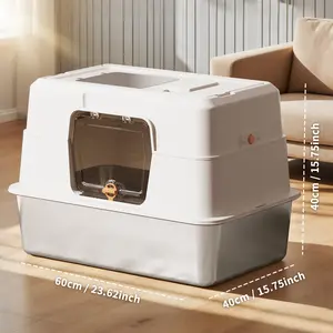 Stainless Steel Extra Large Fully Enclosed Cat Litter Box Giant Odor Control Anti Splash for Maine Coon Big Cats High Sided Enclosed Kitty Toilet for Large Breeds Easy Clean Durable