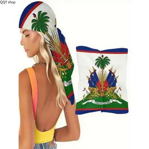 Vintage Haitian Flag Print Square Scarf for Women, Soft Lightweight Patriotic Caribbean Themed Wrap, Multi-Purpose Fashion Accessory for Head Cover, Hair Band and Neck Scarf, Casual Stylish Wear for Daily Outings & Themed Party Events