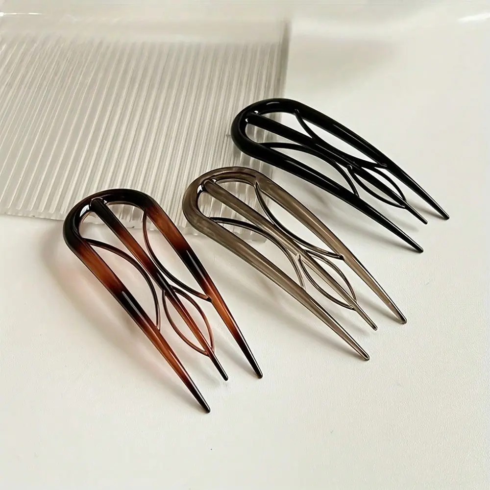 3pcs French Hair Clips - U-Shaped Retro Vintage Acetate Hairpins For Women, Gentle Grip For Updos, Buns, Ponytails,  Thin & Thick Hair