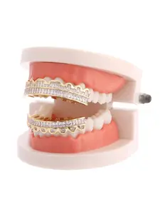 Exaggerated Square Zircon Gold Teeth Grills, Hip Hop Teeth Grill, Tooth Gems, Unisex Rapper Accessory, Perfect Match for Men and Women